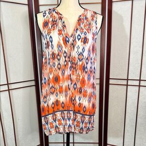 BLUE Saks Fifth Avenue Colorful Sleeveless Ikat Print Blouse